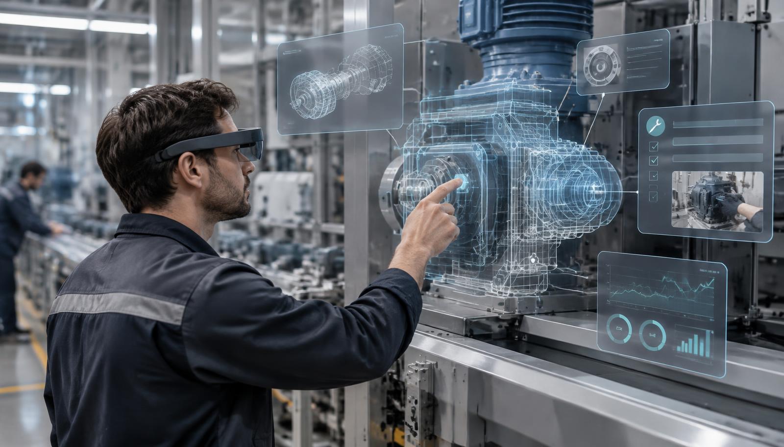 Industrial augmented reality visualization connecting engineering CAD data, digital twins and maintenance information following Schneider Electric's proposed acquisition of PTC.